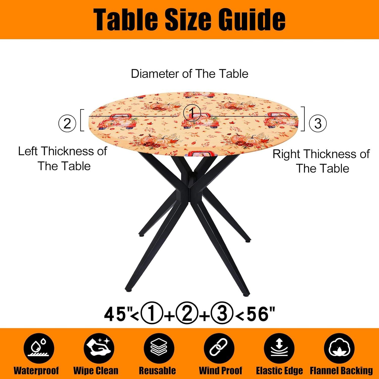 imageSmiry Round Table Cloth Cover Elastic Fitted Flannel Backed Vinyl Tablecloths for 45quot56quot Round Tables Waterproof Wipeable Table Covers for Indoor Outdoor Picnic and Camping BlackYellow  Orange