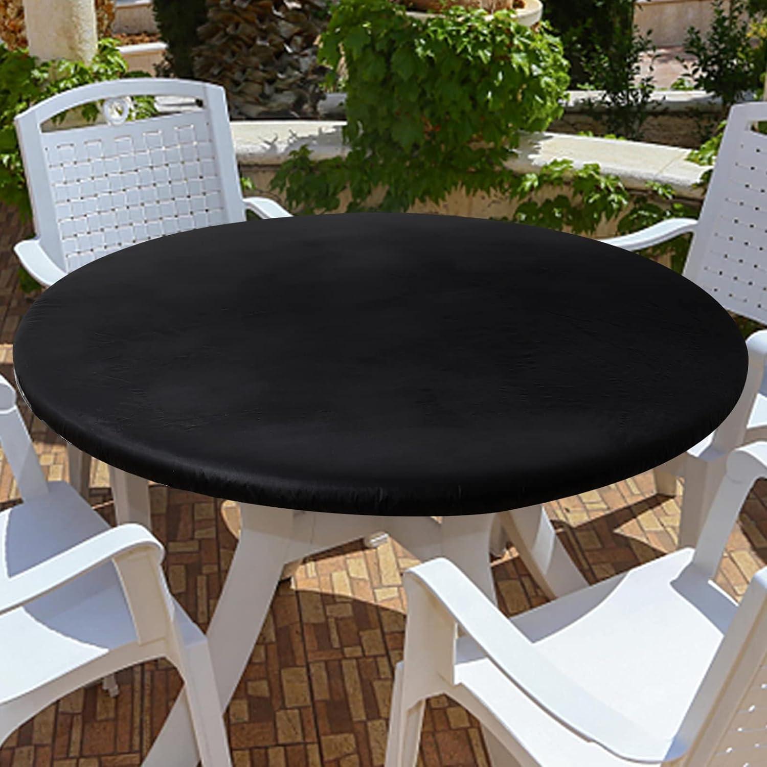 imageSmiry Round Table Cloth Cover Elastic Fitted Flannel Backed Vinyl Tablecloths for 45quot56quot Round Tables Waterproof Wipeable Table Covers for Indoor Outdoor Picnic and Camping BlackBlack