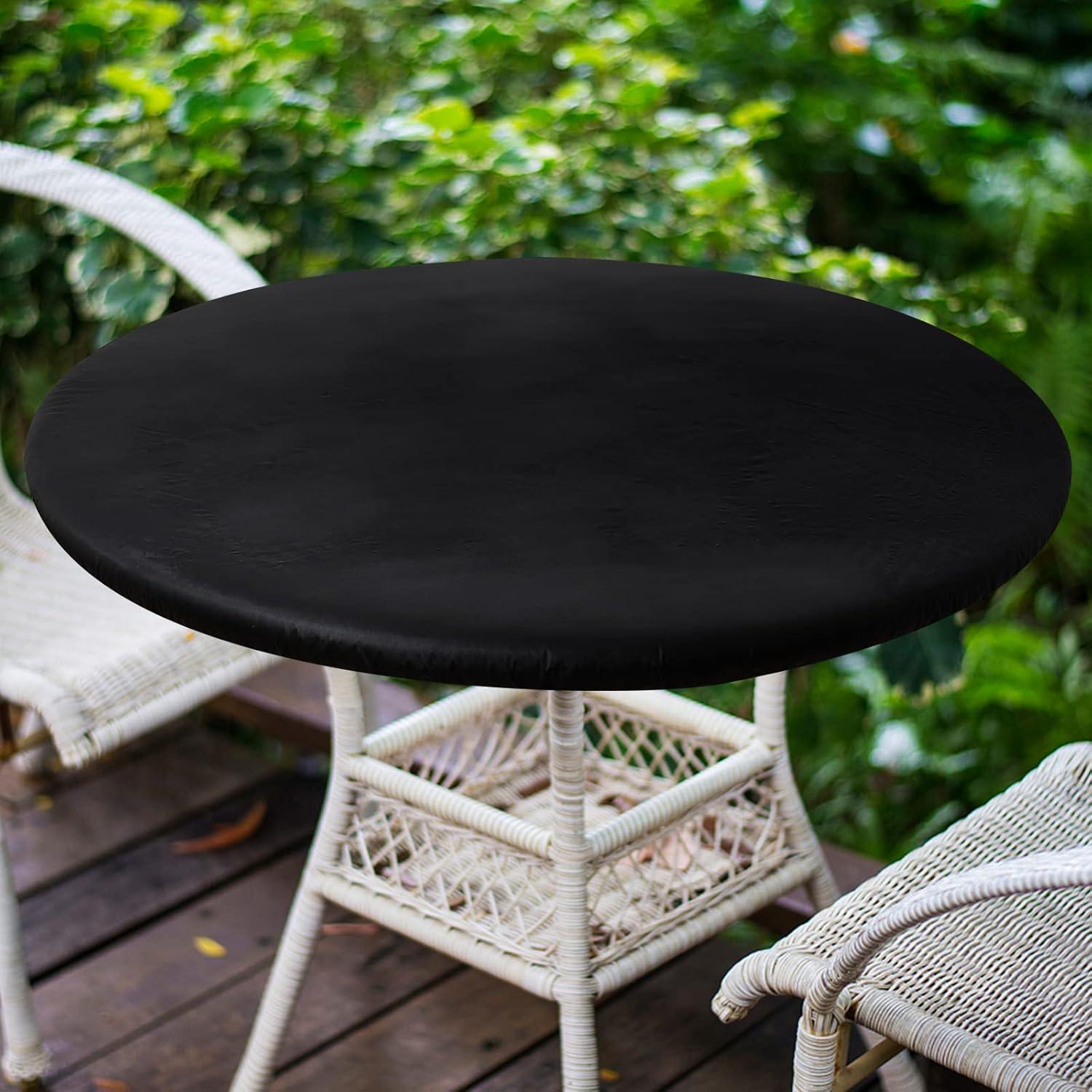 imageSmiry Round Table Cloth Cover Elastic Fitted Flannel Backed Vinyl Tablecloths for 45quot56quot Round Tables Waterproof Wipeable Table Covers for Indoor Outdoor Picnic and Camping BlackBlack