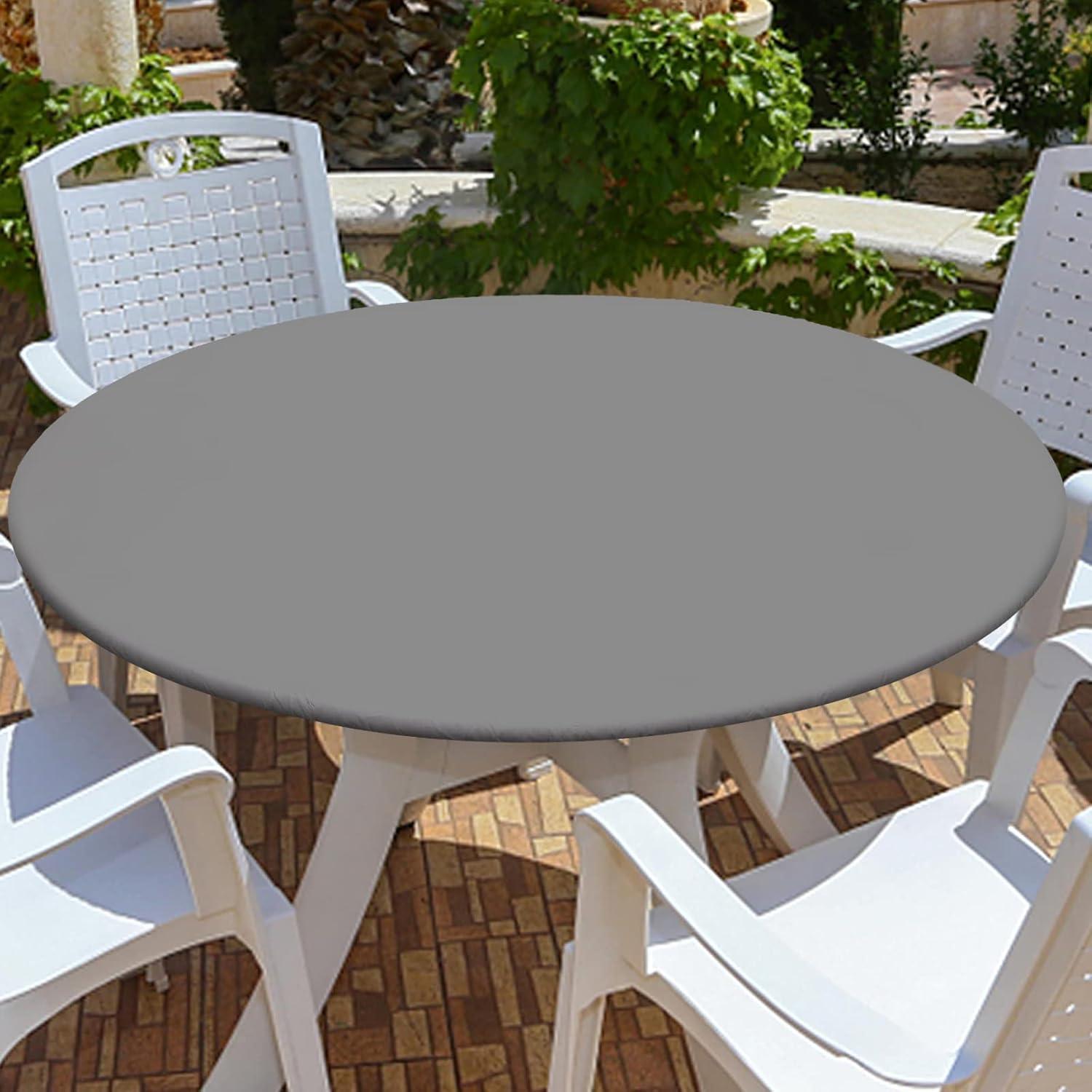 imageSmiry Round Table Cloth Cover Elastic Fitted Flannel Backed Vinyl Tablecloths for 45quot56quot Round Tables Waterproof Wipeable Table Covers for Indoor Outdoor Picnic and Camping BlackGrey