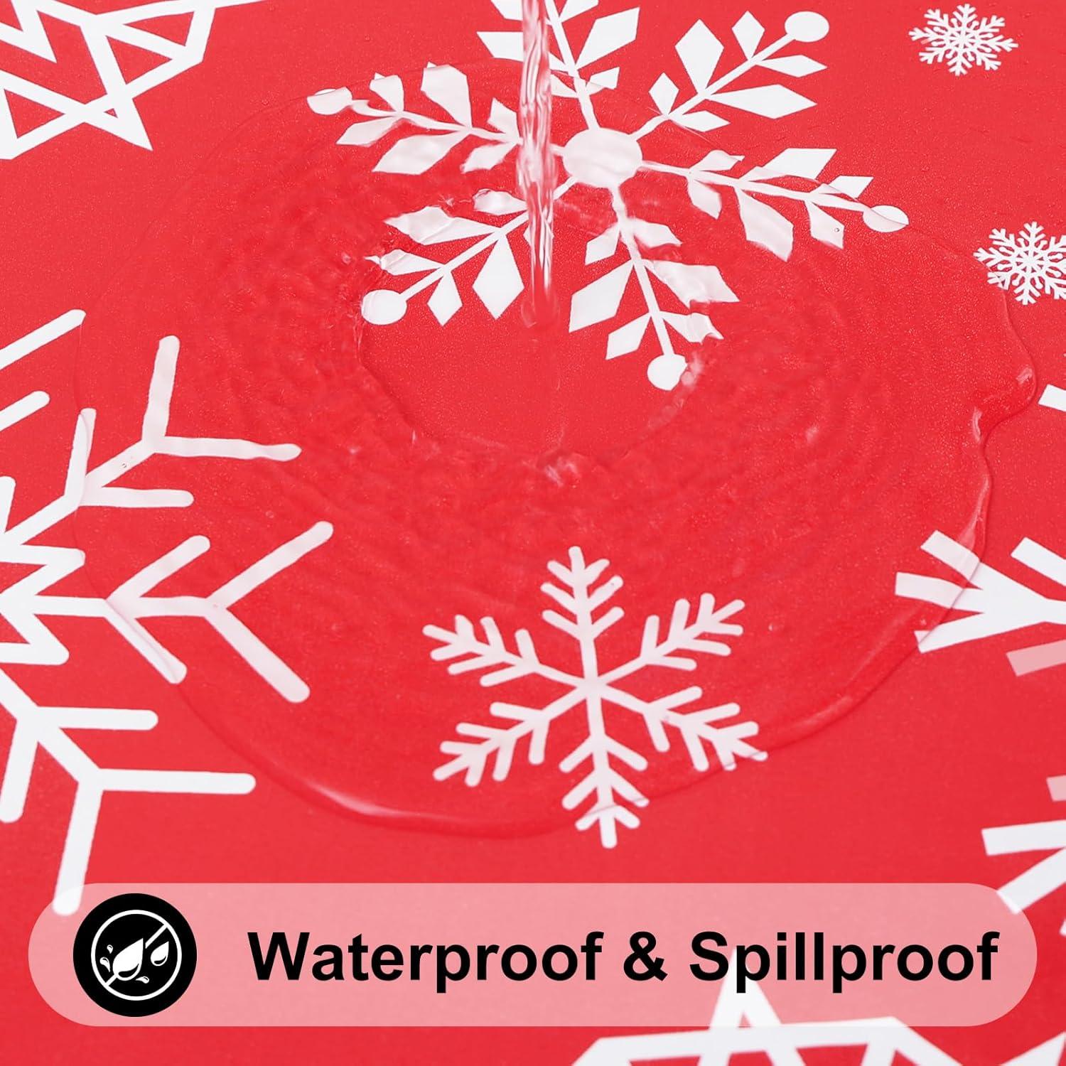 imageSmiry Snowflake Flannel Backed Vinyl Tablecloth Waterproof Round Table Cloth Wipeable Christmas Table Cover for Indoor and Outdoor 60quot Round Red