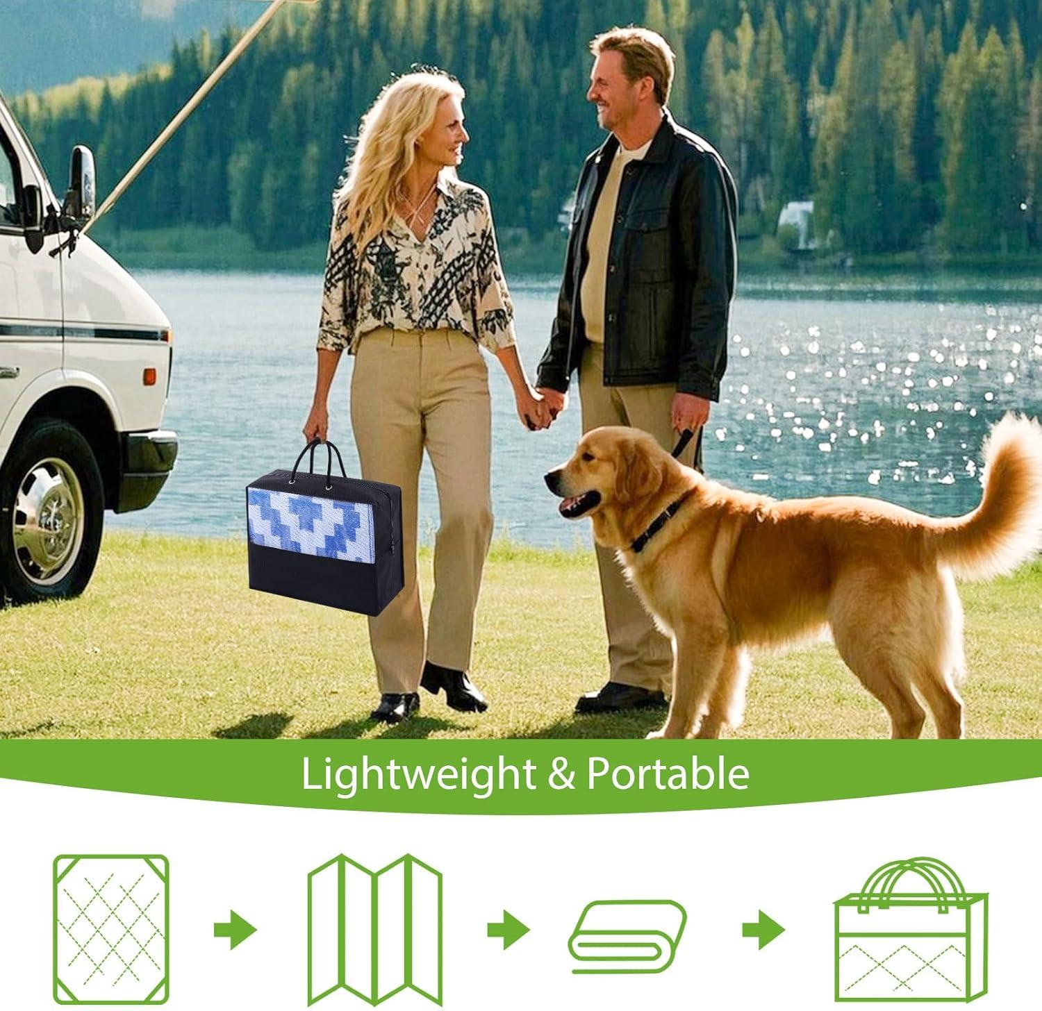 imageSmiry Waterproof Outdoor Rug 5x8 ft Reversible Plastic Straw Patio Camping Rugs Outdoor Indoor RV Mat Carpet for Patio Outside Entry Backyard Deck Bench Picnic Camper White ampamp GreyWhite and Blue