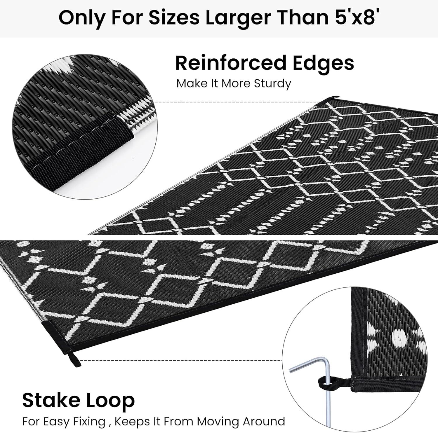 imageSmiry Waterproof Outdoor Rug 5x8 ft Reversible Plastic Straw Patio Camping Rugs Outdoor Indoor RV Mat Carpet for Patio Outside Entry Backyard Deck Bench Picnic Camper White ampamp GreyBlack