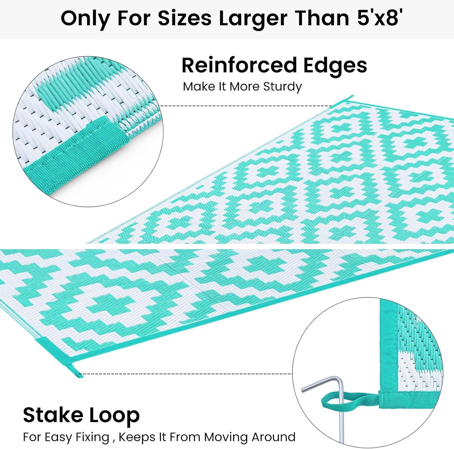 imageSmiry Waterproof Outdoor Rug 5x8 ft Reversible Plastic Straw Patio Camping Rugs Outdoor Indoor RV Mat Carpet for Patio Outside Entry Backyard Deck Bench Picnic Camper White ampamp GreyWhite and Teal