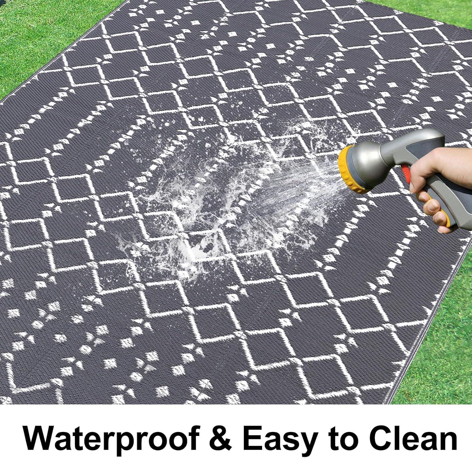 imageSmiry Waterproof Outdoor Rug 5x8 ft Reversible Plastic Straw Patio Camping Rugs Outdoor Indoor RV Mat Carpet for Patio Outside Entry Backyard Deck Bench Picnic Camper White ampamp GreyGrey