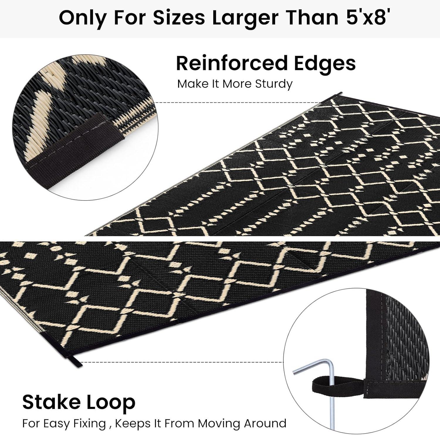 imageSmiry Waterproof Outdoor Rug 5x8 ft Reversible Plastic Straw Patio Camping Rugs Outdoor Indoor RV Mat Carpet for Patio Outside Entry Backyard Deck Bench Picnic Camper White ampamp GreyBeige
