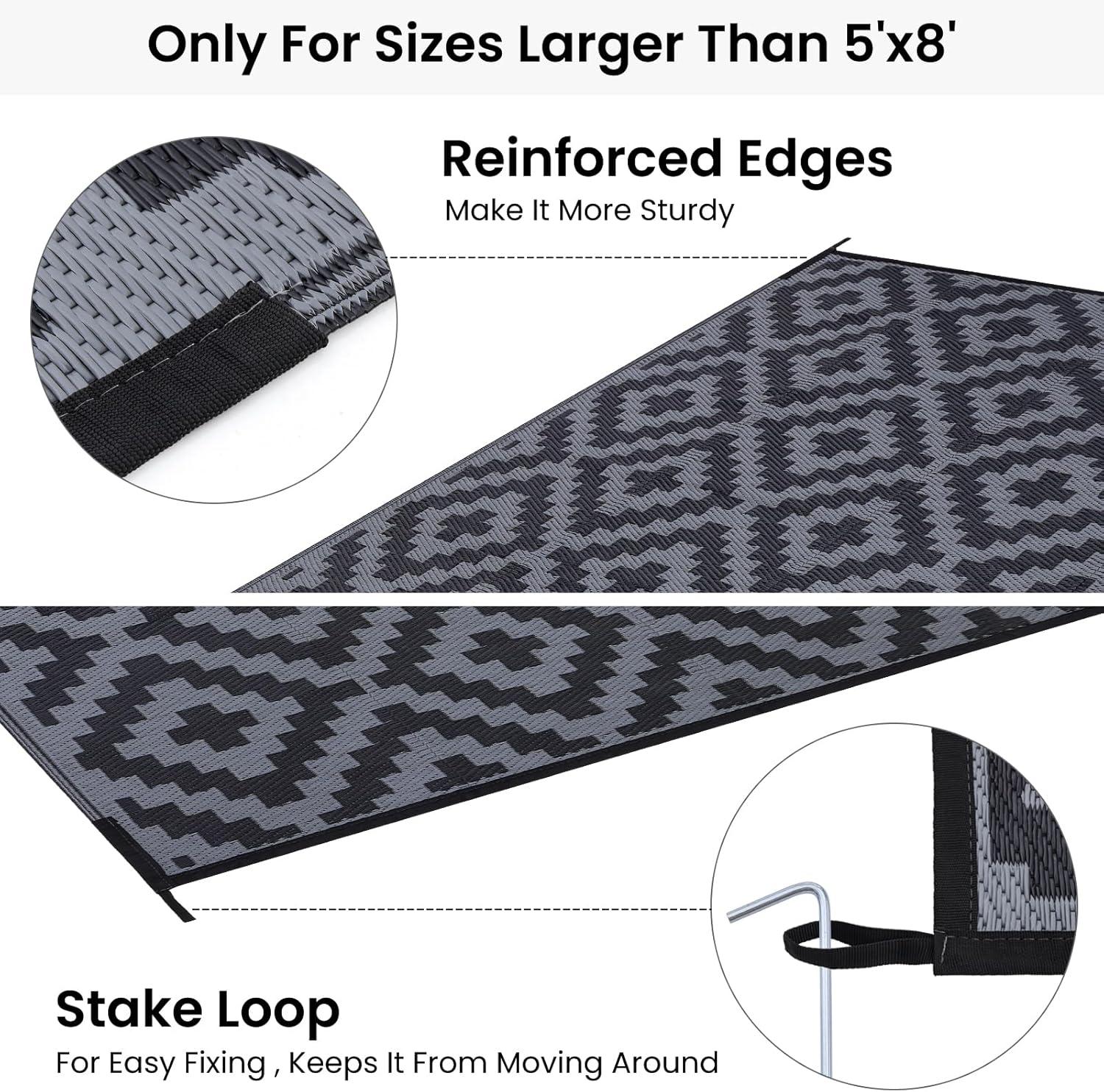 imageSmiry Waterproof Outdoor Rug 5x8 ft Reversible Plastic Straw Patio Camping Rugs Outdoor Indoor RV Mat Carpet for Patio Outside Entry Backyard Deck Bench Picnic Camper White ampamp GreyBlack and Grey