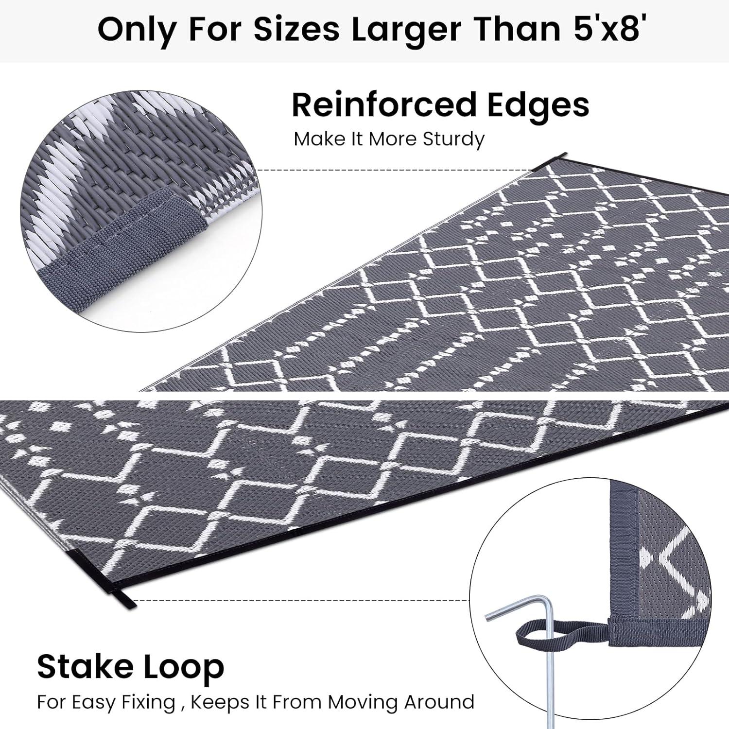 imageSmiry Waterproof Outdoor Rug 5x8 ft Reversible Plastic Straw Patio Camping Rugs Outdoor Indoor RV Mat Carpet for Patio Outside Entry Backyard Deck Bench Picnic Camper White ampamp GreyGrey