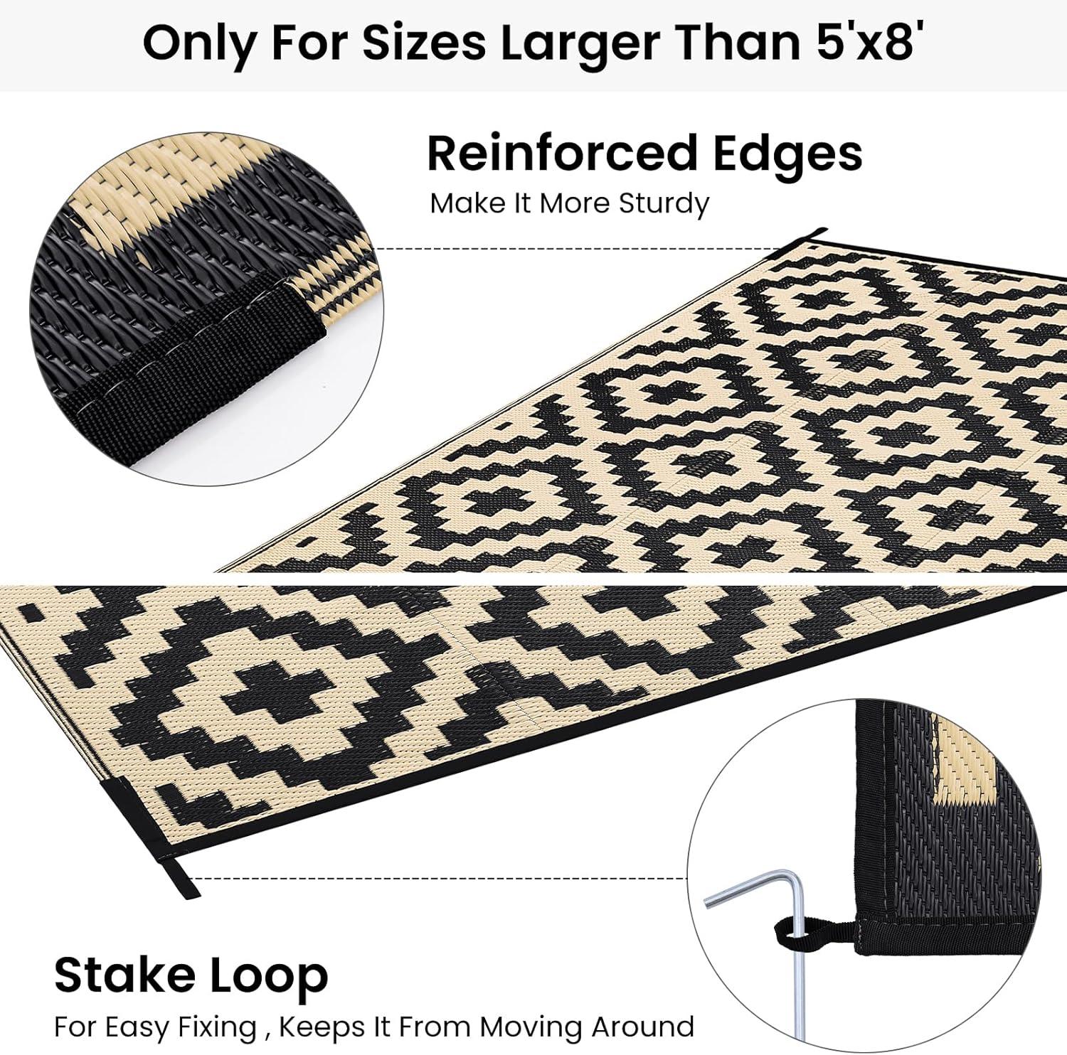imageSmiry Waterproof Outdoor Rug 5x8 ft Reversible Plastic Straw Patio Camping Rugs Outdoor Indoor RV Mat Carpet for Patio Outside Entry Backyard Deck Bench Picnic Camper White ampamp GreyBlack and Beige