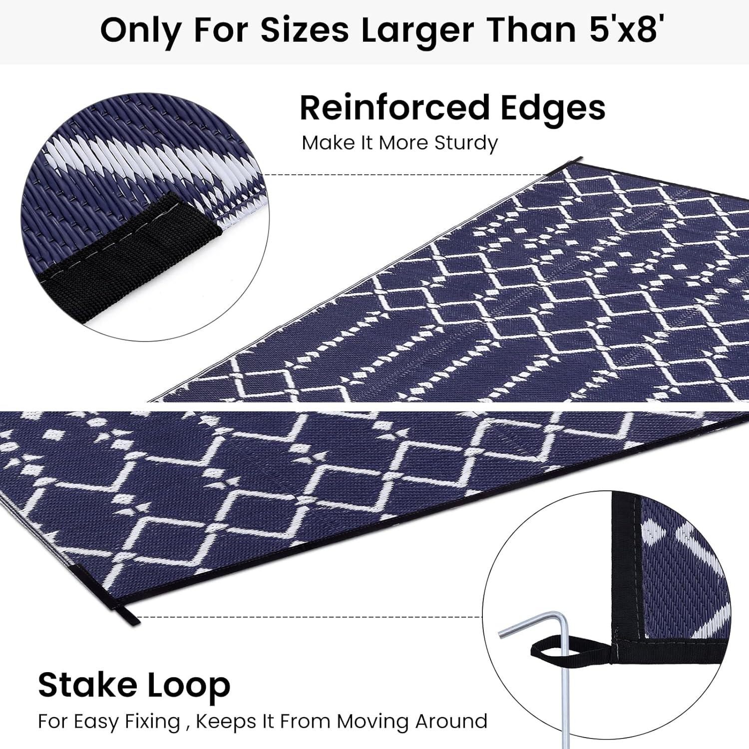 imageSmiry Waterproof Outdoor Rug 5x8 ft Reversible Plastic Straw Patio Camping Rugs Outdoor Indoor RV Mat Carpet for Patio Outside Entry Backyard Deck Bench Picnic Camper White ampamp GreyNavy