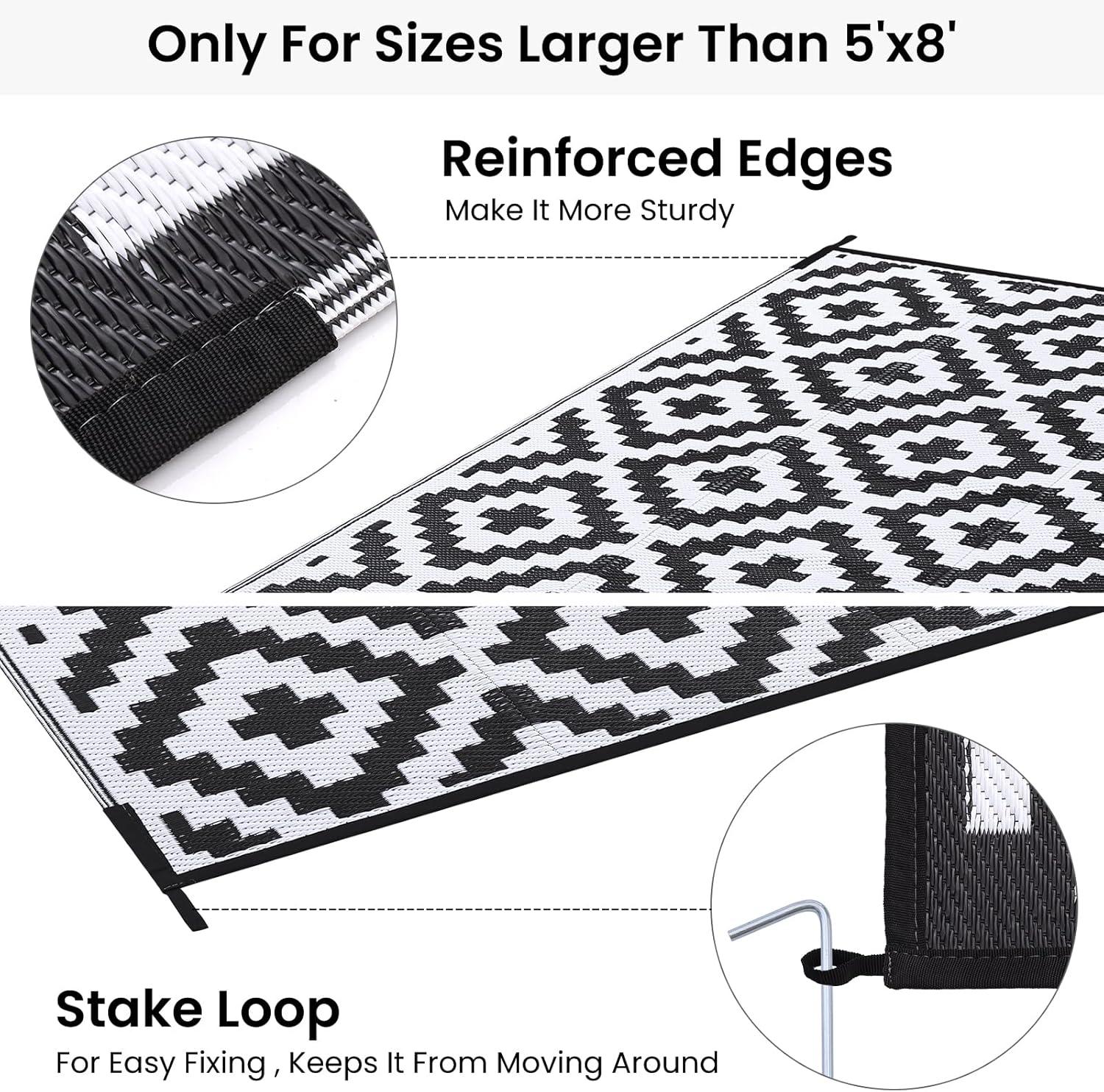 imageSmiry Waterproof Outdoor Rug 5x8 ft Reversible Plastic Straw Patio Camping Rugs Outdoor Indoor RV Mat Carpet for Patio Outside Entry Backyard Deck Bench Picnic Camper White ampamp GreyBlack and White