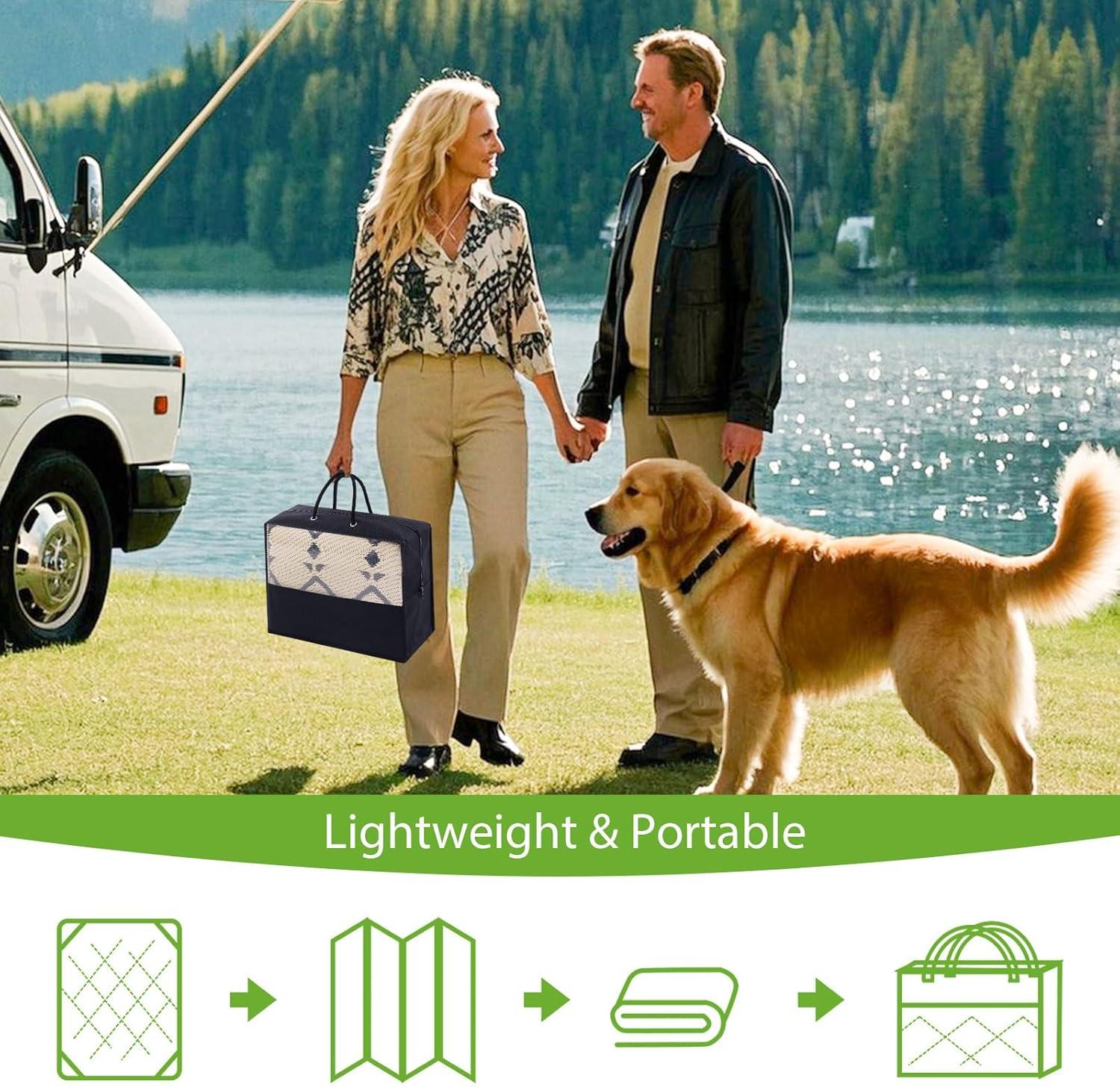 imageSmiry Waterproof Outdoor Rug 5x8 ft Reversible Plastic Straw Patio Camping Rugs Outdoor Indoor RV Mat Carpet for Patio Outside Entry Backyard Deck Bench Picnic Camper White ampamp GreyBeige
