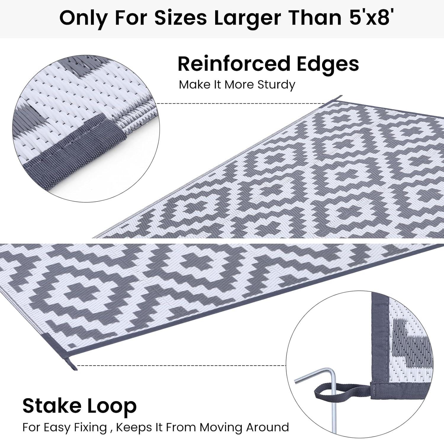 imageSmiry Waterproof Outdoor Rug 5x8 ft Reversible Plastic Straw Patio Camping Rugs Outdoor Indoor RV Mat Carpet for Patio Outside Entry Backyard Deck Bench Picnic Camper White ampamp GreyWhite and Grey