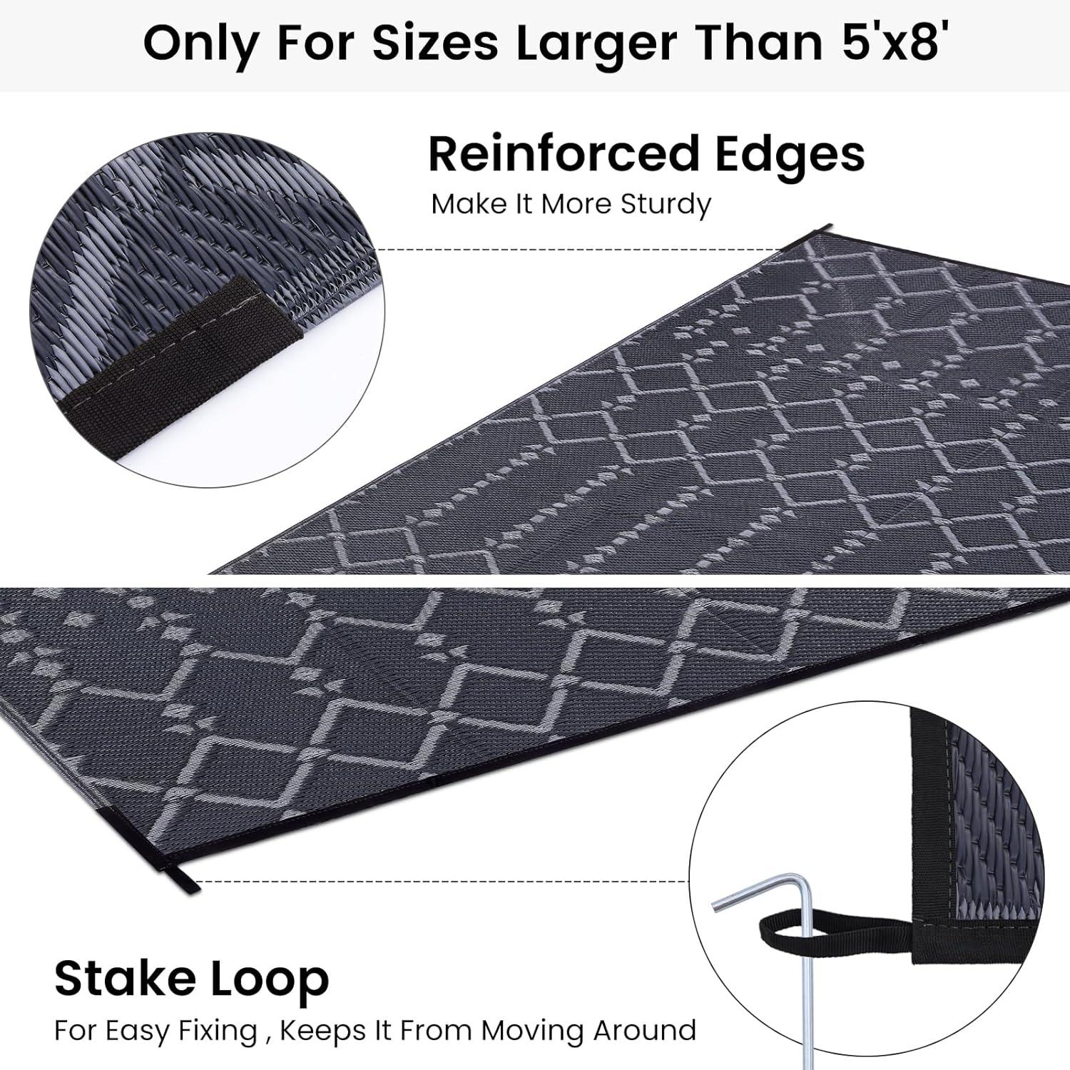 imageSmiry Waterproof Outdoor Rug 5x8 ft Reversible Plastic Straw Patio Camping Rugs Outdoor Indoor RV Mat Carpet for Patio Outside Entry Backyard Deck Bench Picnic Camper White ampamp GreyDark Grey