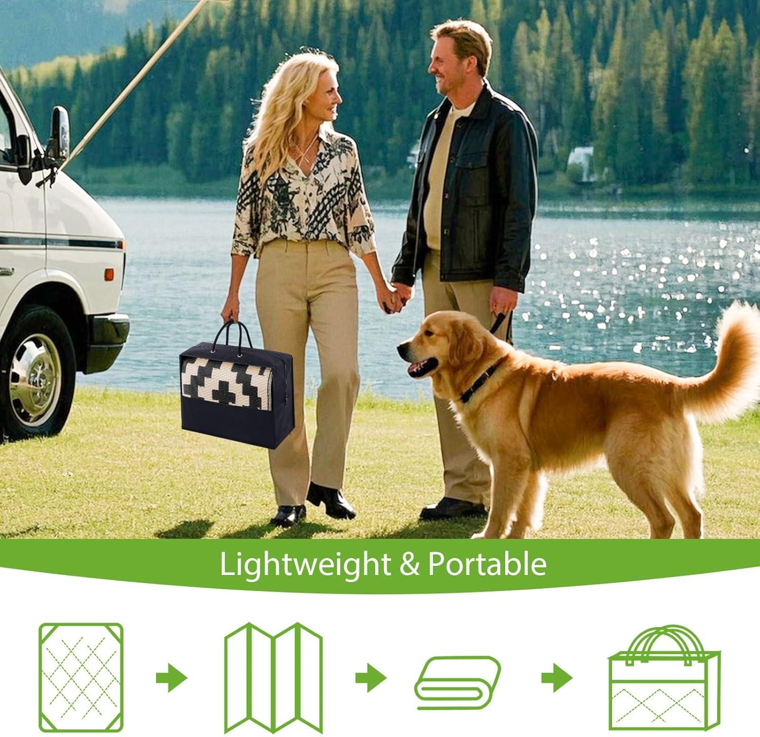 imageSmiry Waterproof Outdoor Rug 5x8ft Reversible Plastic Straw Patio Camping Rugs Outdoor Indoor RV Mat Carpet for Patio Outside Entry Backyard Deck Bench Picnic Camper Black ampamp GreyBlack and Beige