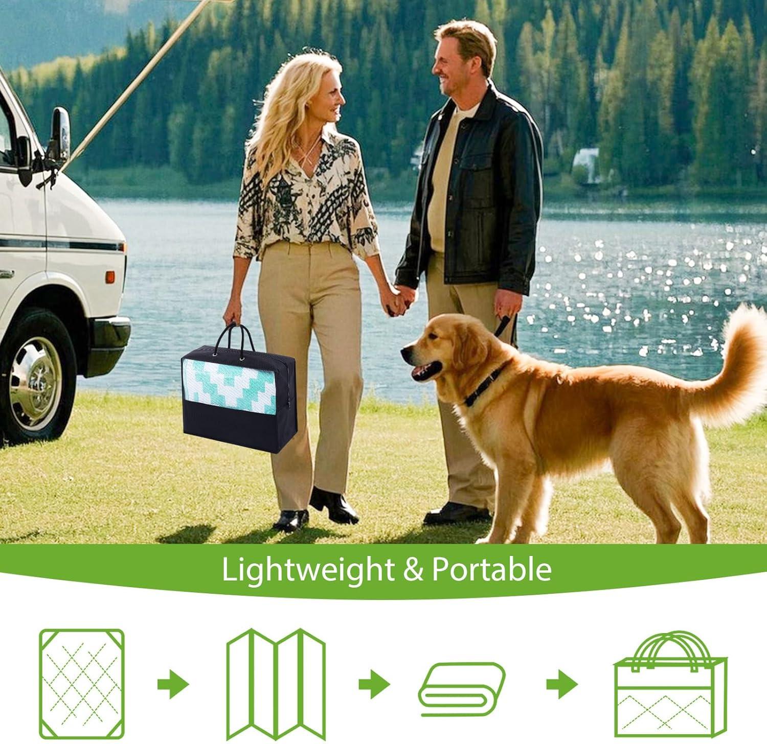 imageSmiry Waterproof Outdoor Rug 5x8ft Reversible Plastic Straw Patio Camping Rugs Outdoor Indoor RV Mat Carpet for Patio Outside Entry Backyard Deck Bench Picnic Camper Black ampamp GreyWhite and Teal