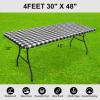 imageSmiry Rectangle Picnic Table Cloth Elastic Waterproof Fitted Vinyl Tablecloth for 4 FT Tables Flannel Backed Buffalo Plaid Table Covers for Dining Camping Outdoor White and Grey 30quot x 48quotBlack and White
