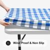 imageSmiry Rectangle Picnic Table Cloth Elastic Waterproof Fitted Vinyl Tablecloth for 4 FT Tables Flannel Backed Buffalo Plaid Table Covers for Dining Camping Outdoor White and Grey 30quot x 48quotBlue and White