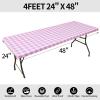 imageSmiry Rectangle Picnic Table Cloth Elastic Waterproof Fitted Vinyl Tablecloth for 4 FT Tables Flannel Backed Buffalo Plaid Table Covers for Dining Camping Outdoor White and Grey 30quot x 48quotPink and White