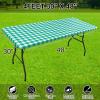 imageSmiry Rectangle Picnic Table Cloth Elastic Waterproof Fitted Vinyl Tablecloth for 4 FT Tables Flannel Backed Buffalo Plaid Table Covers for Dining Camping Outdoor White and Grey 30quot x 48quotGreen and White