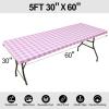 imageSmiry Rectangle Picnic Table Cloth Elastic Waterproof Fitted Vinyl Tablecloth for 4 FT Tables Flannel Backed Buffalo Plaid Table Covers for Dining Camping Outdoor White and Grey 30quot x 48quotPink and White