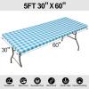 imageSmiry Rectangle Picnic Table Cloth Elastic Waterproof Fitted Vinyl Tablecloth for 4 FT Tables Flannel Backed Buffalo Plaid Table Covers for Dining Camping Outdoor White and Grey 30quot x 48quotAqua and White