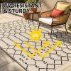 imageSmiry Waterproof Outdoor Rug 5x8 ft Reversible Plastic Straw Patio Camping Rugs Outdoor Indoor RV Mat Carpet for Patio Outside Entry Backyard Deck Bench Picnic Camper White ampamp GreyBeige