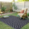 imageSmiry Waterproof Outdoor Rug 5x8 ft Reversible Plastic Straw Patio Camping Rugs Outdoor Indoor RV Mat Carpet for Patio Outside Entry Backyard Deck Bench Picnic Camper White ampamp GreyBlack and Grey