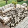 imageSmiry Waterproof Outdoor Rug 5x8 ft Reversible Plastic Straw Patio Camping Rugs Outdoor Indoor RV Mat Carpet for Patio Outside Entry Backyard Deck Bench Picnic Camper White ampamp GreyBlack and Beige