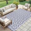 imageSmiry Waterproof Outdoor Rug 5x8 ft Reversible Plastic Straw Patio Camping Rugs Outdoor Indoor RV Mat Carpet for Patio Outside Entry Backyard Deck Bench Picnic Camper White ampamp GreyWhite and Grey