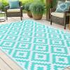 imageSmiry Waterproof Outdoor Rug 5x8 ft Reversible Plastic Straw Patio Camping Rugs Outdoor Indoor RV Mat Carpet for Patio Outside Entry Backyard Deck Bench Picnic Camper White ampamp GreyWhite and Teal