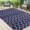 imageSmiry Waterproof Outdoor Rug 5x8 ft Reversible Plastic Straw Patio Camping Rugs Outdoor Indoor RV Mat Carpet for Patio Outside Entry Backyard Deck Bench Picnic Camper White ampamp GreyNavy