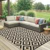 imageSmiry Waterproof Outdoor Rug 5x8 ft Reversible Plastic Straw Patio Camping Rugs Outdoor Indoor RV Mat Carpet for Patio Outside Entry Backyard Deck Bench Picnic Camper White ampamp GreyBlack and Beige