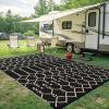 imageSmiry Waterproof Outdoor Rug 5x8 ft Reversible Plastic Straw Patio Camping Rugs Outdoor Indoor RV Mat Carpet for Patio Outside Entry Backyard Deck Bench Picnic Camper White ampamp GreyBeige