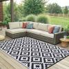 imageSmiry Waterproof Outdoor Rug 5x8 ft Reversible Plastic Straw Patio Camping Rugs Outdoor Indoor RV Mat Carpet for Patio Outside Entry Backyard Deck Bench Picnic Camper White ampamp GreyBlack and White