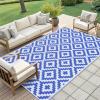 imageSmiry Waterproof Outdoor Rug 5x8 ft Reversible Plastic Straw Patio Camping Rugs Outdoor Indoor RV Mat Carpet for Patio Outside Entry Backyard Deck Bench Picnic Camper White ampamp GreyWhite and Blue