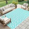 imageSmiry Waterproof Outdoor Rug 5x8 ft Reversible Plastic Straw Patio Camping Rugs Outdoor Indoor RV Mat Carpet for Patio Outside Entry Backyard Deck Bench Picnic Camper White ampamp GreyWhite and Teal