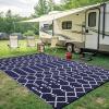 imageSmiry Waterproof Outdoor Rug 5x8 ft Reversible Plastic Straw Patio Camping Rugs Outdoor Indoor RV Mat Carpet for Patio Outside Entry Backyard Deck Bench Picnic Camper White ampamp GreyNavy