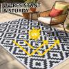 imageSmiry Waterproof Outdoor Rug 5x8 ft Reversible Plastic Straw Patio Camping Rugs Outdoor Indoor RV Mat Carpet for Patio Outside Entry Backyard Deck Bench Picnic Camper White ampamp GreyBlack and White