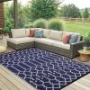 imageSmiry Waterproof Outdoor Rug 5x8 ft Reversible Plastic Straw Patio Camping Rugs Outdoor Indoor RV Mat Carpet for Patio Outside Entry Backyard Deck Bench Picnic Camper White ampamp GreyNavy