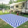imageSmiry Waterproof Outdoor Rug 5x8 ft Reversible Plastic Straw Patio Camping Rugs Outdoor Indoor RV Mat Carpet for Patio Outside Entry Backyard Deck Bench Picnic Camper White ampamp GreyWhite and Blue