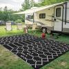 imageSmiry Waterproof Outdoor Rug 5x8 ft Reversible Plastic Straw Patio Camping Rugs Outdoor Indoor RV Mat Carpet for Patio Outside Entry Backyard Deck Bench Picnic Camper White ampamp GreyBlack