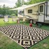 imageSmiry Waterproof Outdoor Rug 5x8 ft Reversible Plastic Straw Patio Camping Rugs Outdoor Indoor RV Mat Carpet for Patio Outside Entry Backyard Deck Bench Picnic Camper White ampamp GreyBlack and Beige