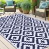 imageSmiry Waterproof Outdoor Rug 5x8 ft Reversible Plastic Straw Patio Camping Rugs Outdoor Indoor RV Mat Carpet for Patio Outside Entry Backyard Deck Bench Picnic Camper White ampamp GreyWhite and Navy
