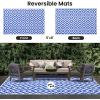 imageSmiry Waterproof Outdoor Rug 5x8 ft Reversible Plastic Straw Patio Camping Rugs Outdoor Indoor RV Mat Carpet for Patio Outside Entry Backyard Deck Bench Picnic Camper White ampamp GreyWhite and Blue