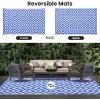 imageSmiry Waterproof Outdoor Rug 5x8 ft Reversible Plastic Straw Patio Camping Rugs Outdoor Indoor RV Mat Carpet for Patio Outside Entry Backyard Deck Bench Picnic Camper White ampamp GreyWhite and Blue