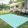 imageSmiry Waterproof Outdoor Rug 5x8 ft Reversible Plastic Straw Patio Camping Rugs Outdoor Indoor RV Mat Carpet for Patio Outside Entry Backyard Deck Bench Picnic Camper White ampamp GreyWhite and Teal