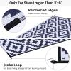 imageSmiry Waterproof Outdoor Rug 5x8 ft Reversible Plastic Straw Patio Camping Rugs Outdoor Indoor RV Mat Carpet for Patio Outside Entry Backyard Deck Bench Picnic Camper White ampamp GreyWhite and Navy