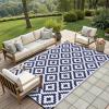 imageSmiry Waterproof Outdoor Rug 5x8 ft Reversible Plastic Straw Patio Camping Rugs Outdoor Indoor RV Mat Carpet for Patio Outside Entry Backyard Deck Bench Picnic Camper White ampamp GreyWhite and Navy