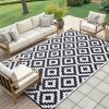 imageSmiry Waterproof Outdoor Rug 5x8 ft Reversible Plastic Straw Patio Camping Rugs Outdoor Indoor RV Mat Carpet for Patio Outside Entry Backyard Deck Bench Picnic Camper White ampamp GreyBlack and White